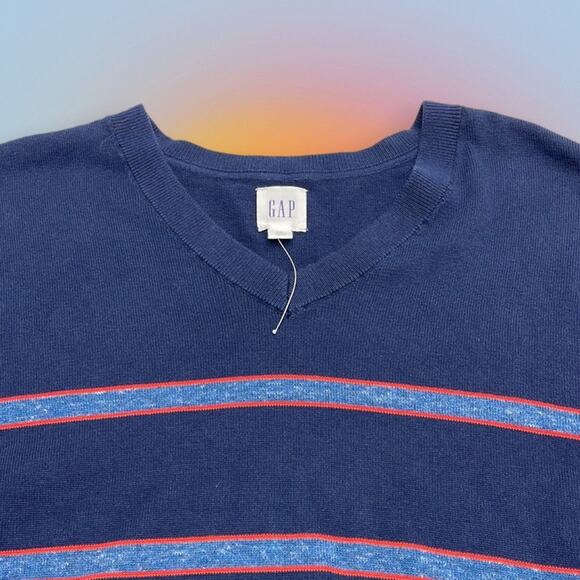 GAP Men’s XXL Blue Striped V Neck Sweater NWOT - Picture 1 of 2
